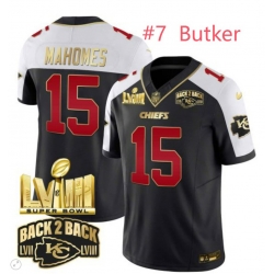 Men kansas City Chiefs Harrison Butker #7 Super Bowl LVIII Back 2 Back Gold Patch Vapor Jersey