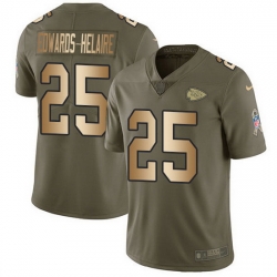 Nike Chiefs 25 Clyde Edwards Helaire Olive Gold Men Stitched NFL Limited 2017 Salute To Service Jersey