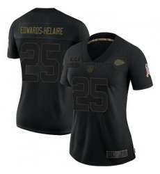 Women Kansas City Chiefs 25 Clyde Edwards-Helaire 2020 Black Salute To Service Limited Jersey