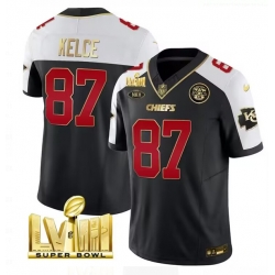 Youth Kansas City Chiefs 87 Travis Kelce Black White 2024 F U S E Super Bowl LVIII Patch With NKH Patch Vapor Untouchable Limited Stitched Football Jersey