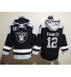 Men Las Vegas Raiders 12 Ken Stabler Black Ageless Must Have Lace Up Pullover Hoodie