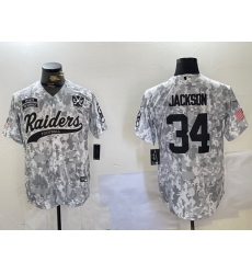 Men Las Vegas Raiders 34 Bo Jackson 2024 Arctic Camo Salute To Service Stitched Baseball Jersey 2