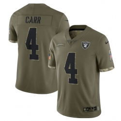 Men Las Vegas Raiders 4 Derek Carr Olive 2022 Salute To Service Limited Stitched Jersey