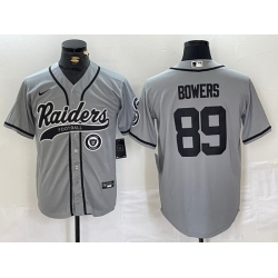 Men Las Vegas Raiders 89 Brock Bowers Grey Cool Base Stitched Baseball Jersey 4