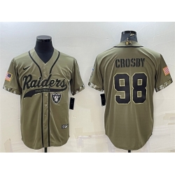 Men Las Vegas Raiders 98 Maxx Crosby 2022 Olive Salute To Service Cool Base Stitched Baseball Jersey