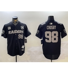 Men Las Vegas Raiders 98 Maxx Crosby Black With Nevada Silver Stat Patch And 65th Anniversary Patch 3 Star C Patch Stitched Baseball Jersey