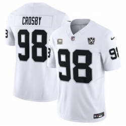 Men Las Vegas Raiders 98 Maxx Crosby White 2024 F U S E With 4 Star C Patch And 65th Anniversary Patch Vapor Stitched Football Jersey