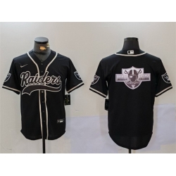 Men Las Vegas Raiders Black Team Big Logo With Patch Cool Base Stitched Baseball Jersey 1