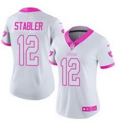 Nike Raiders #12 Kenny Stabler White Pink Womens Stitched NFL Limited Rush Fashion Jersey