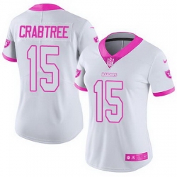 Nike Raiders #15 Michael Crabtree White Pink Womens Stitched NFL Limited Rush Fashion Jersey