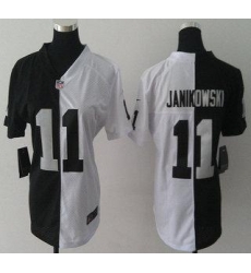 Womens Nike Oakland Raiders 11 Sebastian Janikowski Black and White Split NFL Jersey