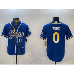 Men Los Angeles Rams 0 Byron Young Royal Cool Base Stitched Baseball Jersey 1