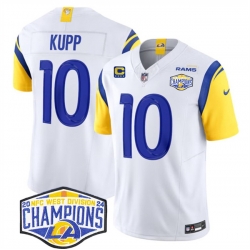 Men Los Angeles Rams 10 Cooper Kupp White 2024 NFC West Champions With 4 Star C Patch F U S E  Vapor Untouchable Stitched Football Jersey