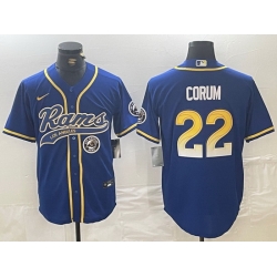 Men Los Angeles Rams 22 Blake Corum Royal Cool Base Stitched Baseball Jersey 1