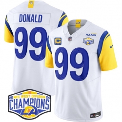 Men Los Angeles Rams 99 Aaron Donald White 2024 NFC West Champions With 4 Star C Patch F U S E  Vapor Untouchable Stitched Football Jersey