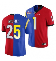 Men Los Angeles Rams X Georgia Bulldogs 25 Sony Michel Red Royal Split Super Bowl LVI Stitched Jerse