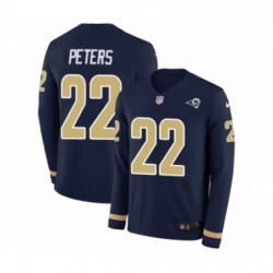 Men Nike Los Angeles Rams 22 Marcus Peters Limited Navy Blue Therma Long Sleeve NFL Jersey