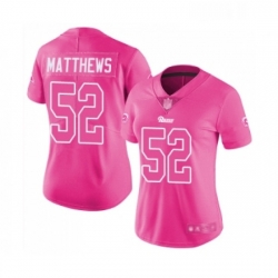 Womens Los Angeles Rams 52 Clay Matthews Limited Pink Rush Fashion Football Jersey