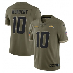 Men Los Angeles Chargers 10 Justin Herbert Olive 2022 Salute To Service Limited Stitched Jersey