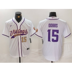 Men Minnesota Vikings 15 Joshua Dobbs White Cool Base Stitched Baseball Jersey 1