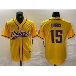 Men Minnesota Vikings 15 Joshua Dobbs Yellow Cool Base Stitched Baseball JerseyS