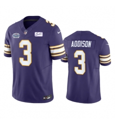 Men Minnesota Vikings 3 Jordan Addison Purple 2023 F U S E  With Prem1ere Patch And Bud Grant Patch Vapor Untouchable Limited Stitched Football Jersey