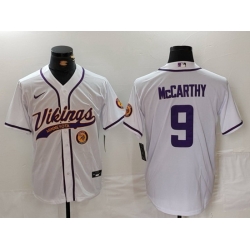 Men Minnesota Vikings 9 J J  McCarthy White Cool Base Stitched Baseball Jersey 1
