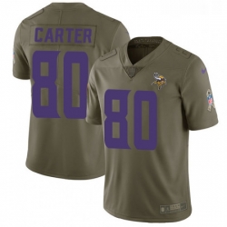 Mens Nike Minnesota Vikings 80 Cris Carter Limited Olive 2017 Salute to Service NFL Jersey