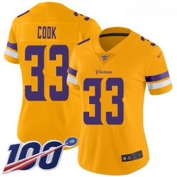 Vikings #33 Dalvin Cook Gold Women Stitched Football Limited Inverted Legend 100th Season Jersey