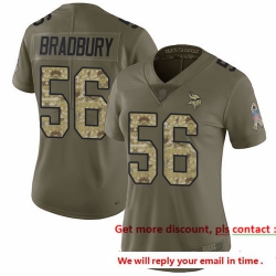 Vikings 56 Garrett Bradbury Olive Camo Women Stitched Football Limited 2017 Salute to Service Jersey