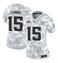 Women Minnesota Vikings 15 Dallas Turner 2024 F U S E Arctic Camo Salute To Service Limited Stitched Jersey