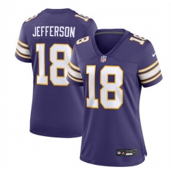 Women Minnesota Vikings 18 Justin Jefferson Purple 2023 Stitched Game Jersey  Run Small