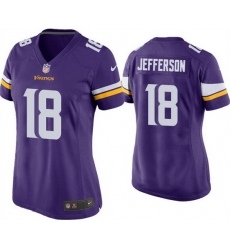 Women Minnesota Vikings 18 Justin Jefferson Purple Stitched Game Jersey  Run Small