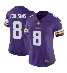 Women Minnesota Vikings 8 Kirk Cousins Purple Vapor Untouchable Limited Stitched NFL Jersey