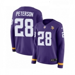 Womens Nike Minnesota Vikings 28 Adrian Peterson Limited Purple Therma Long Sleeve NFL Jersey