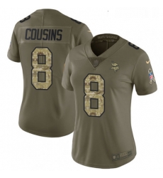 Womens Nike Minnesota Vikings 8 Kirk Cousins Limited Olive Camo 2017 Salute to Service NFL Jersey