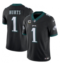 Men Philadelphia Eagles 1 Jalen Hurts Black 2023 F U S E  With C Patch Vapor Untouchable Limited Stitched Football Jersey