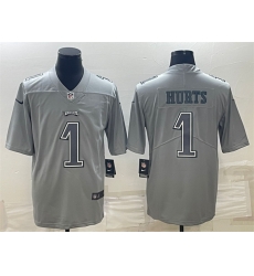 Men Philadelphia Eagles 1 Jalen Hurts Gray Atmosphere Fashion Stitched Jersey