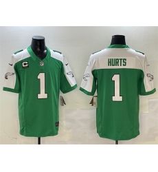 Men Philadelphia Eagles 1 Jalen Hurts Green White F U S E  4 Star C Patch Vapor Untouchable Limited Stitched Football Jersey