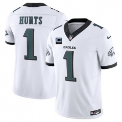 Men Philadelphia Eagles 1 Jalen Hurts White F U S E With 4 Star C Patch Vapor Untouchable Limited Stitched Football Jersey