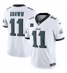 Men Philadelphia Eagles 11 A  J  Brown White F U S E With 2 Star C Patch Vapor Untouchable Limited Stitched Football Jersey