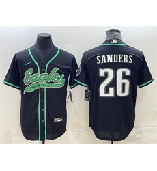 Men Philadelphia Eagles 26 Miles Sanders Black With Patch Cool Base Stitched Baseball Jersey