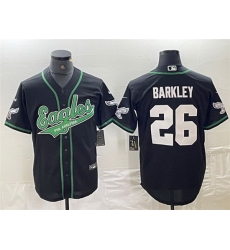 Men Philadelphia Eagles 26 Saquon Barkley Black Cool Base Stitched Baseball Jersey