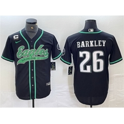 Men Philadelphia Eagles 26 Saquon Barkley Black With 3 star C Patch Cool Base Baseball Stitched Jersey