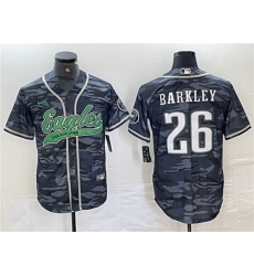 Men Philadelphia Eagles 26 Saquon Barkley Gray Camo Cool Base Baseball Stitched Jersey