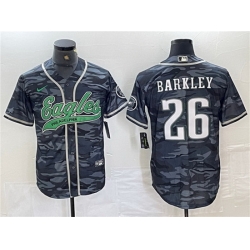 Men Philadelphia Eagles 26 Saquon Barkley White Gold Cool Base Baseball Stitched Jersey