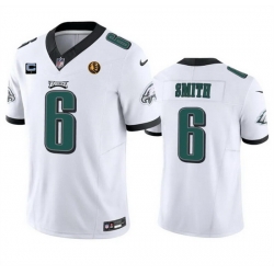 Men Philadelphia Eagles 6 DeVonta Smith White 2023 F U S E  With 1 Star C Patch And John Madden Patch Vapor Limited Stitched Football Jersey