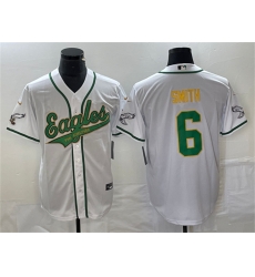 Men Philadelphia Eagles 6 DeVonta Smith White Gold Cool Base Stitched Baseball Jersey