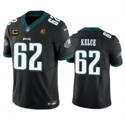 Men Philadelphia Eagles 62 Jason Kelce Black 2023 F U S E  With 4 Star C Patch And John Madden Patch Vapor Limited Stitched Football Jersey