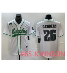 Men Philadelphia Eagles 65 Lane Johnson White With 3 star C Patch Cool Base Baseball Stitched Jersey